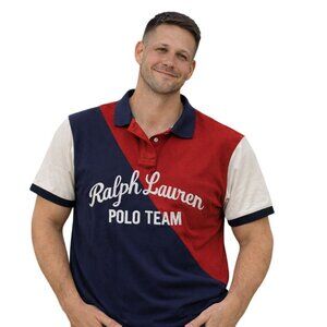 Polo Ralph Lauren Mens Polo Shirt Large Colorblock Script Logo Spell-Out